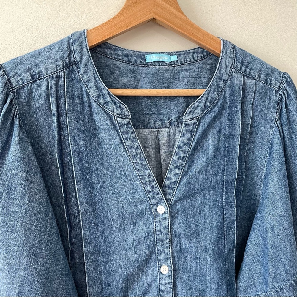 J. McLaughlin Laramie Chambray Linen Blend Blouse - Picture 3 of 13
